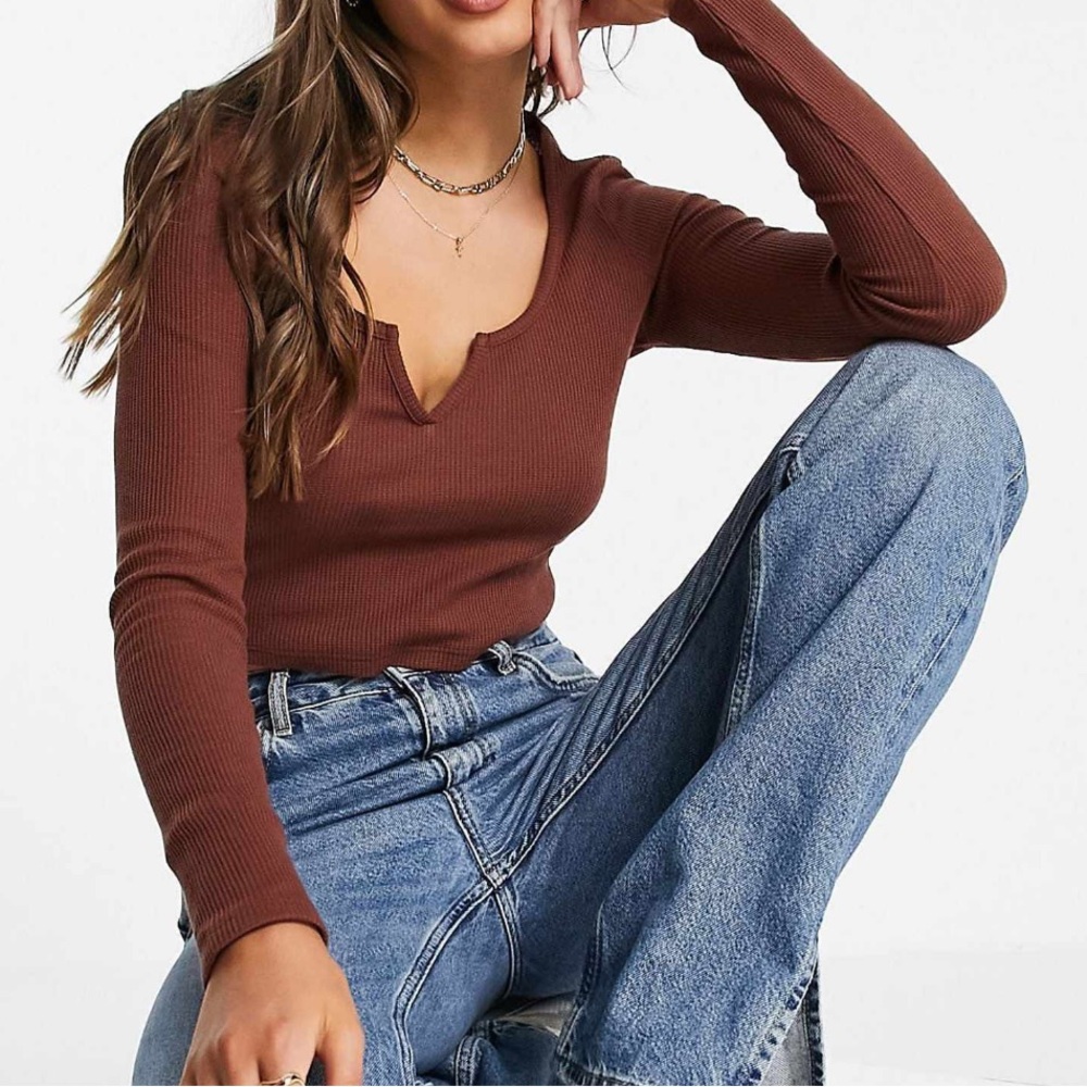 Women's Brown Long Sleeve Crop Top